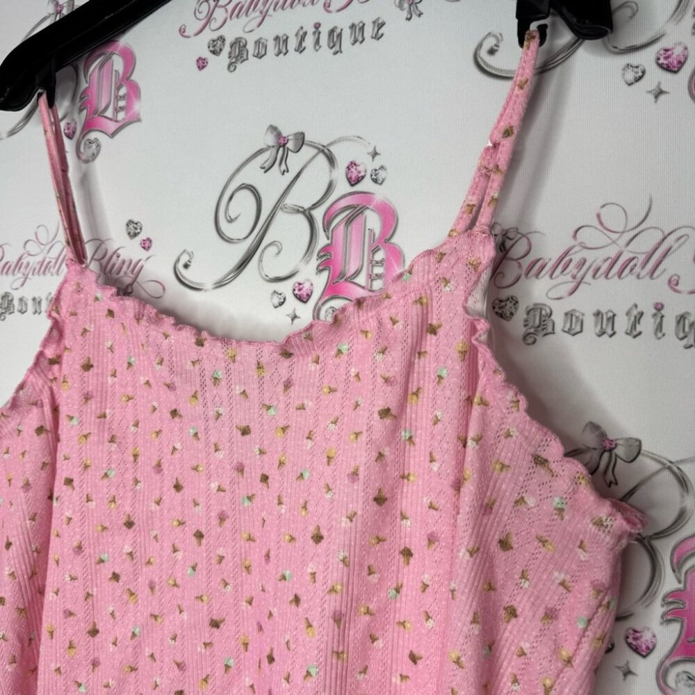 Ricki’s tank top ice cream cones 🍦 pink stretchy ruffle frilly trim comfy cami - Picture 5 of 10